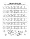 Math worksheet for kids with patterns and shapes